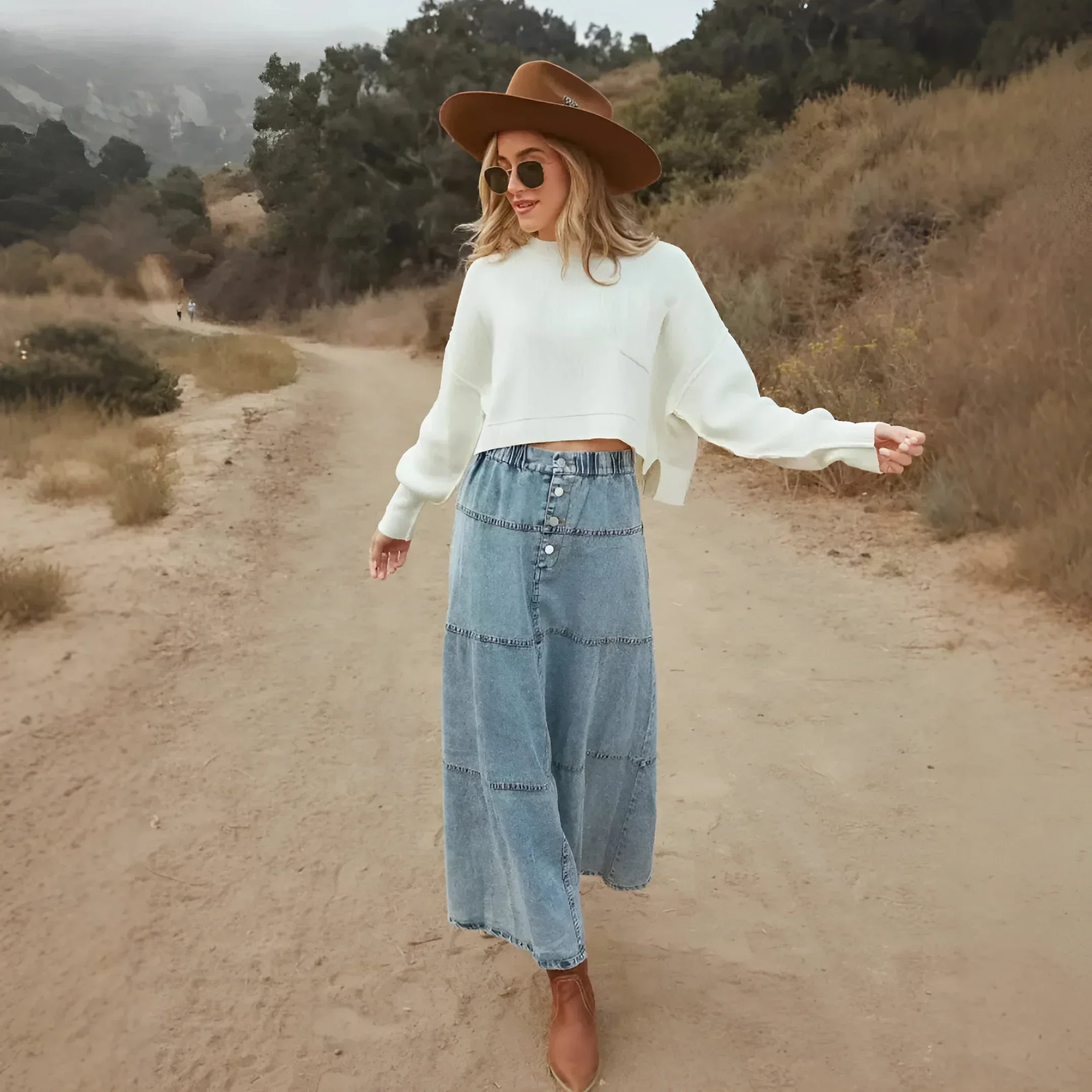 Angela® | Tiered women's denim skirt long - Image 2