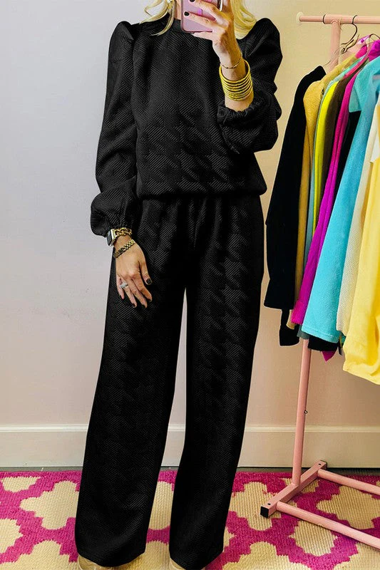 Angelica | Women's structured puff sleeve top and pants set - Image 3