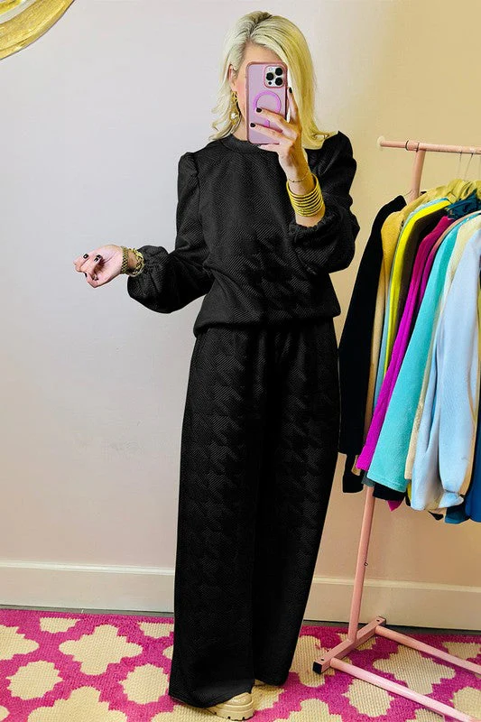 Angelica | Women's structured puff sleeve top and pants set - Image 4