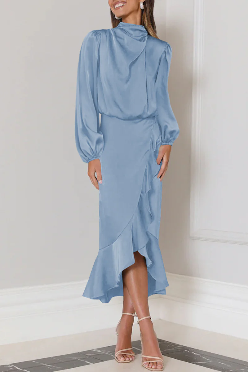 Angelina® | Elegant Long-Sleeved Midi Dress With Ruffles And A High Neck - Image 5