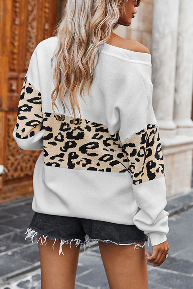 Angeline's | Fashion street leopard patchwork V-neck tops - Image 36
