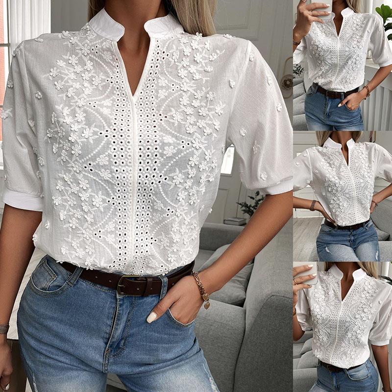 Angetrude® | Women'S Lace Blouse With High Neckline And V-Neck - Image 4