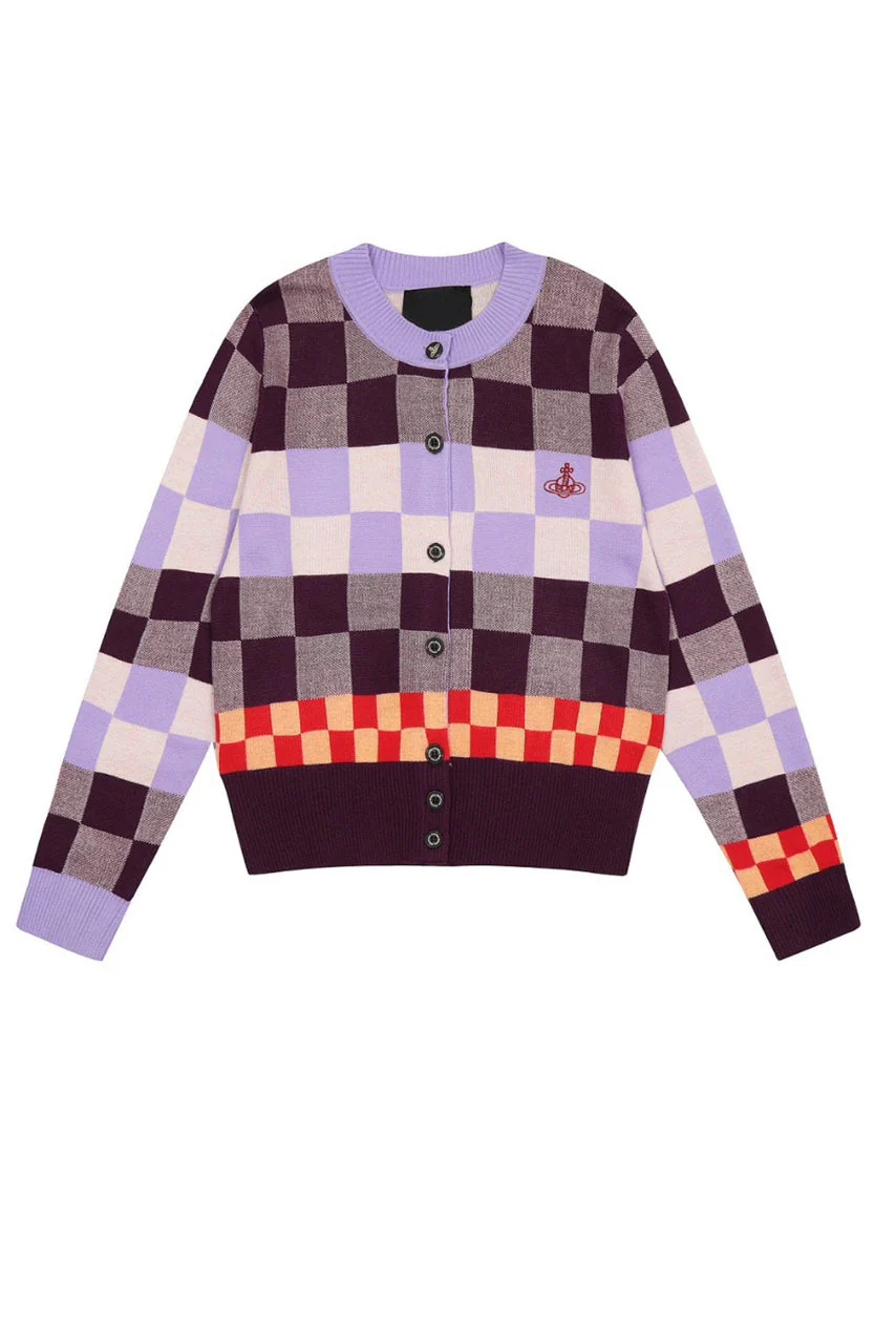 Anita | Contrast checked knit cardigan - Image 8