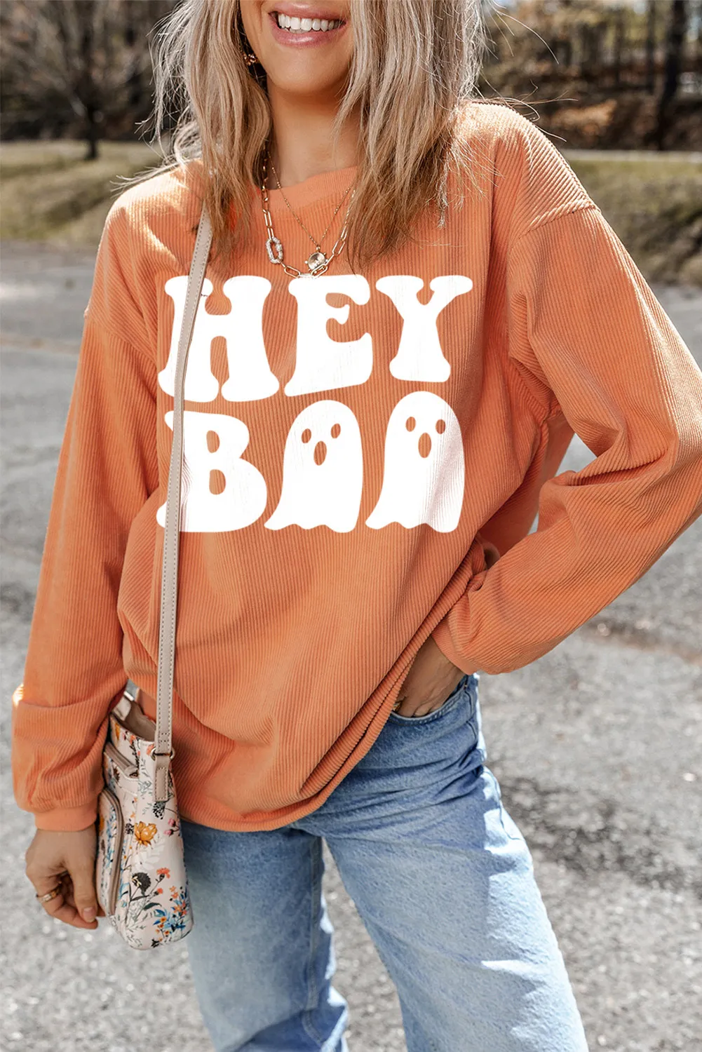 Anita | Long sleeve crew neck sweatshirt with letter graphic - Image 2