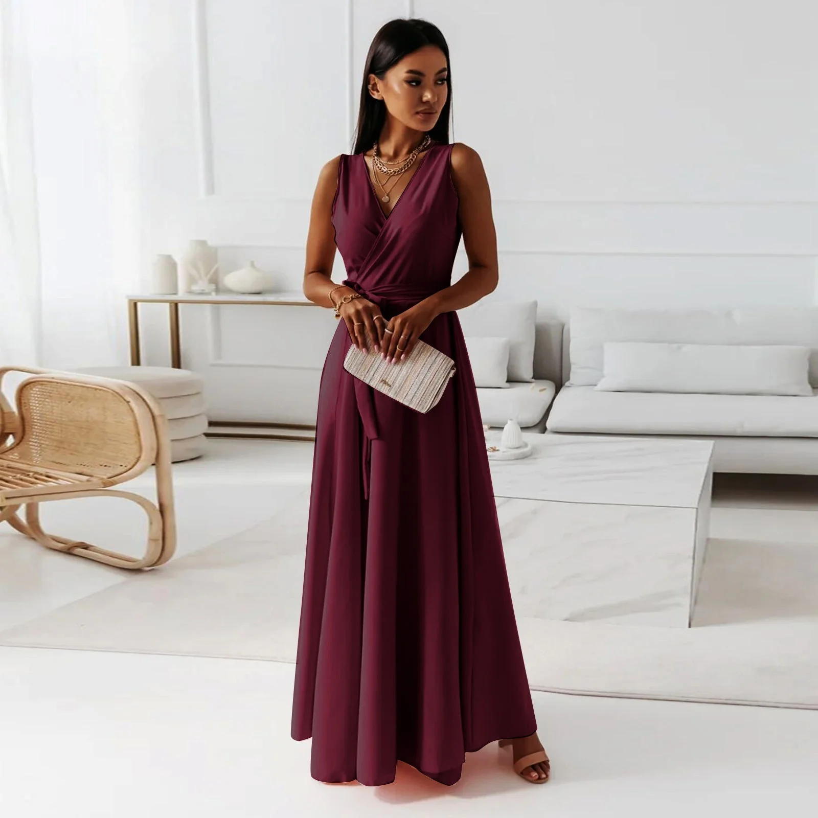 Anita® | Women'S Solid V-Neck Long Dress - Image 5