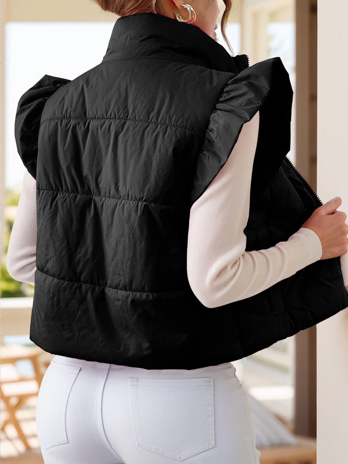 Anita | Zip-up jacket with cap sleeves and pockets - Image 2