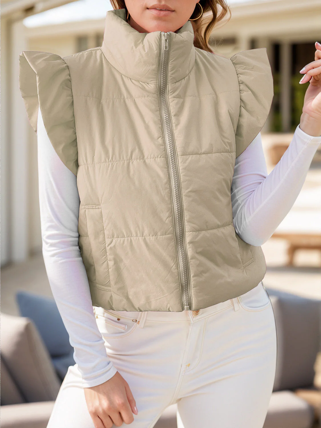 Anita | Zip-up jacket with cap sleeves and pockets - Image 7
