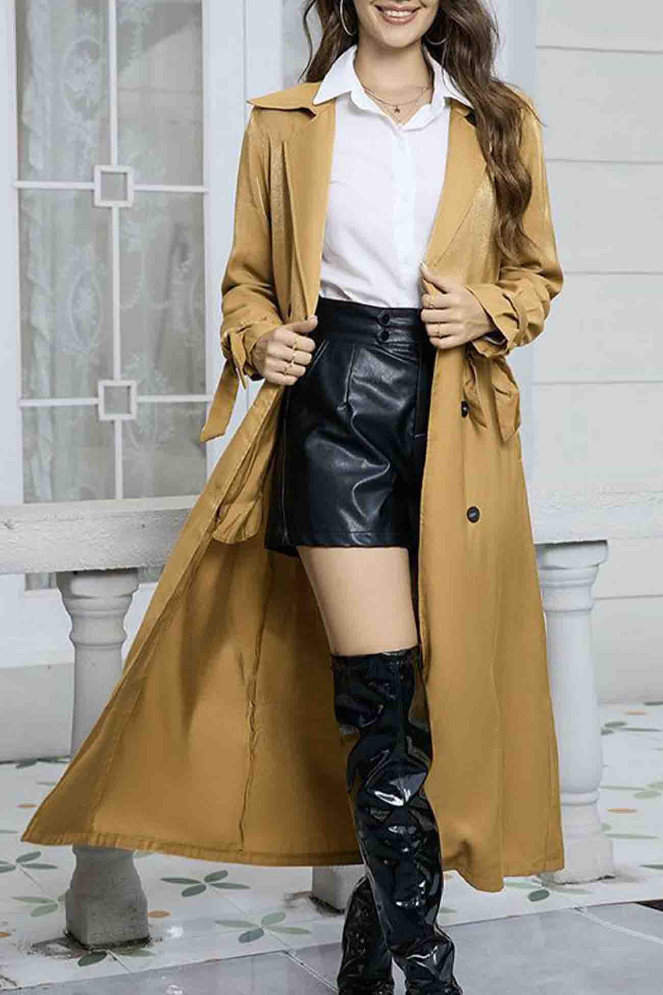 Anja | Double-breasted trench coat with lapels and strappy pattern - Image 2
