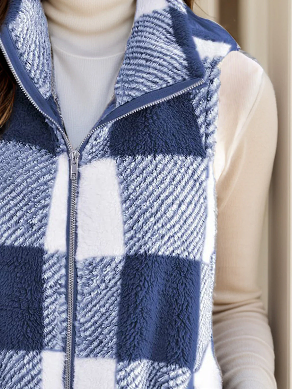 Anja | Full size checked vest coat with pockets - Image 3