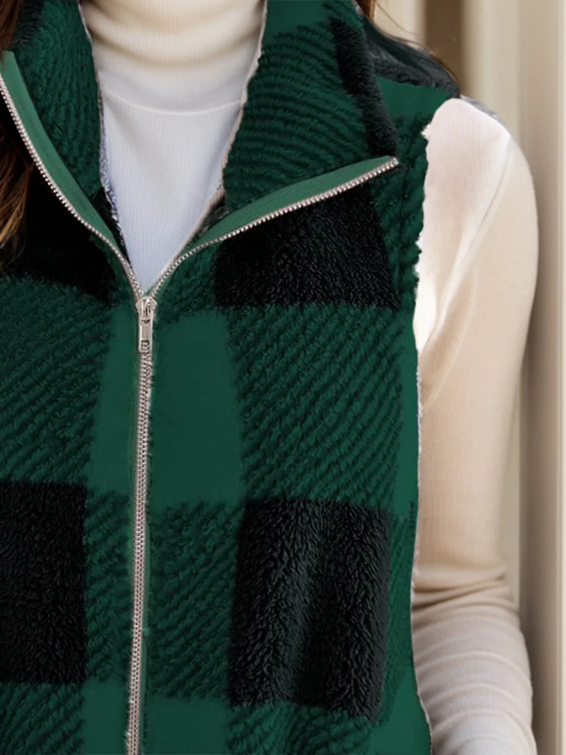 Anja | Full size checked vest coat with pockets - Image 6