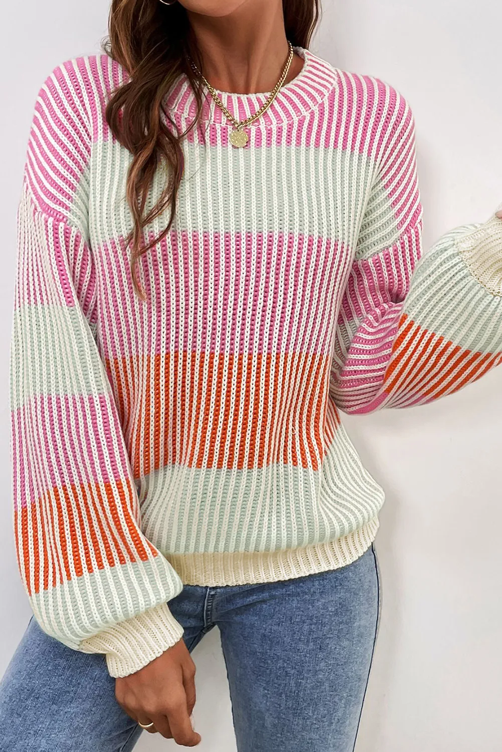 Anke | Striped long sleeve crew neck sweater with color block design - Image 2
