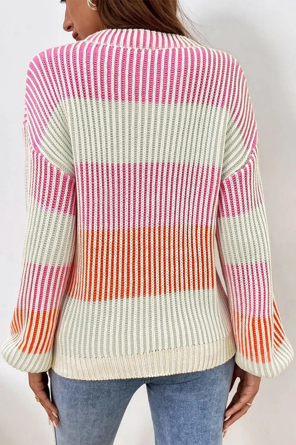 Anke | Striped long sleeve crew neck sweater with color block design - Image 3