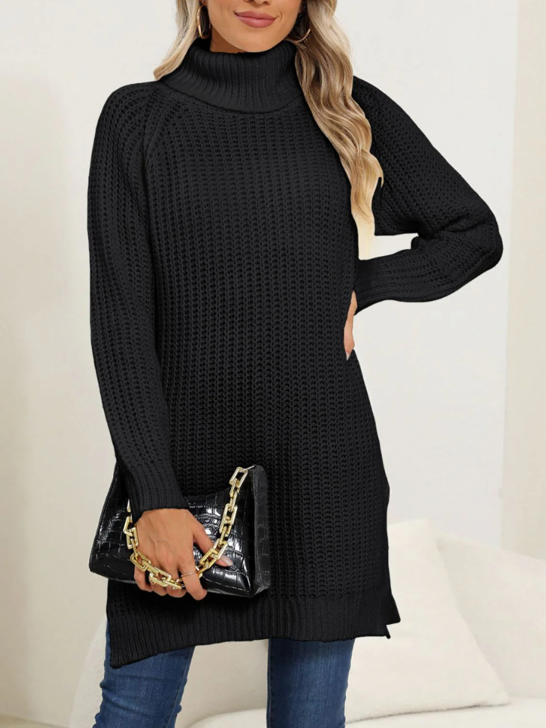 Anke | Turtleneck sweater with slit and long sleeves - Image 10
