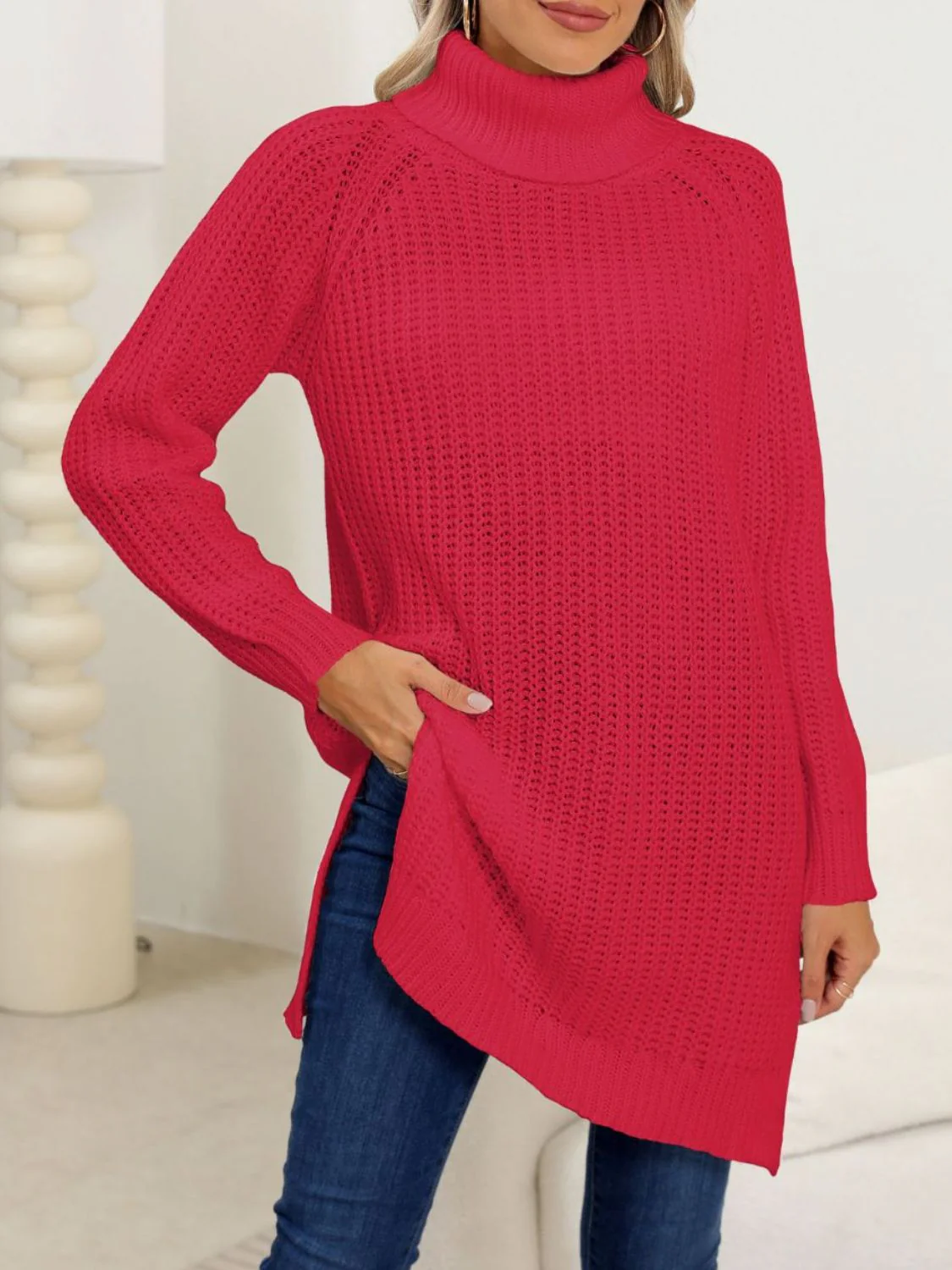Anke | Turtleneck sweater with slit and long sleeves - Image 4