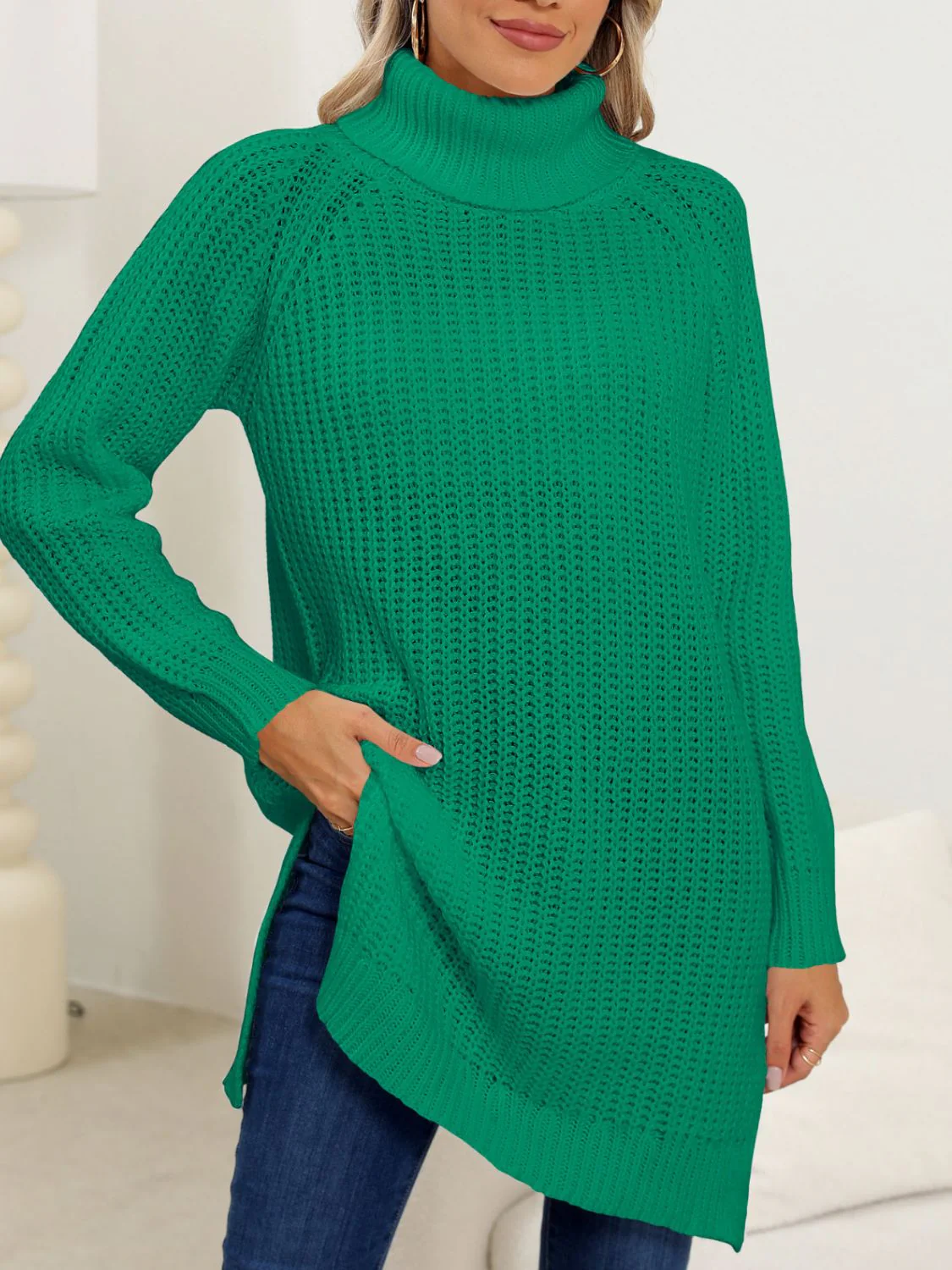 Anke | Turtleneck sweater with slit and long sleeves - Image 9
