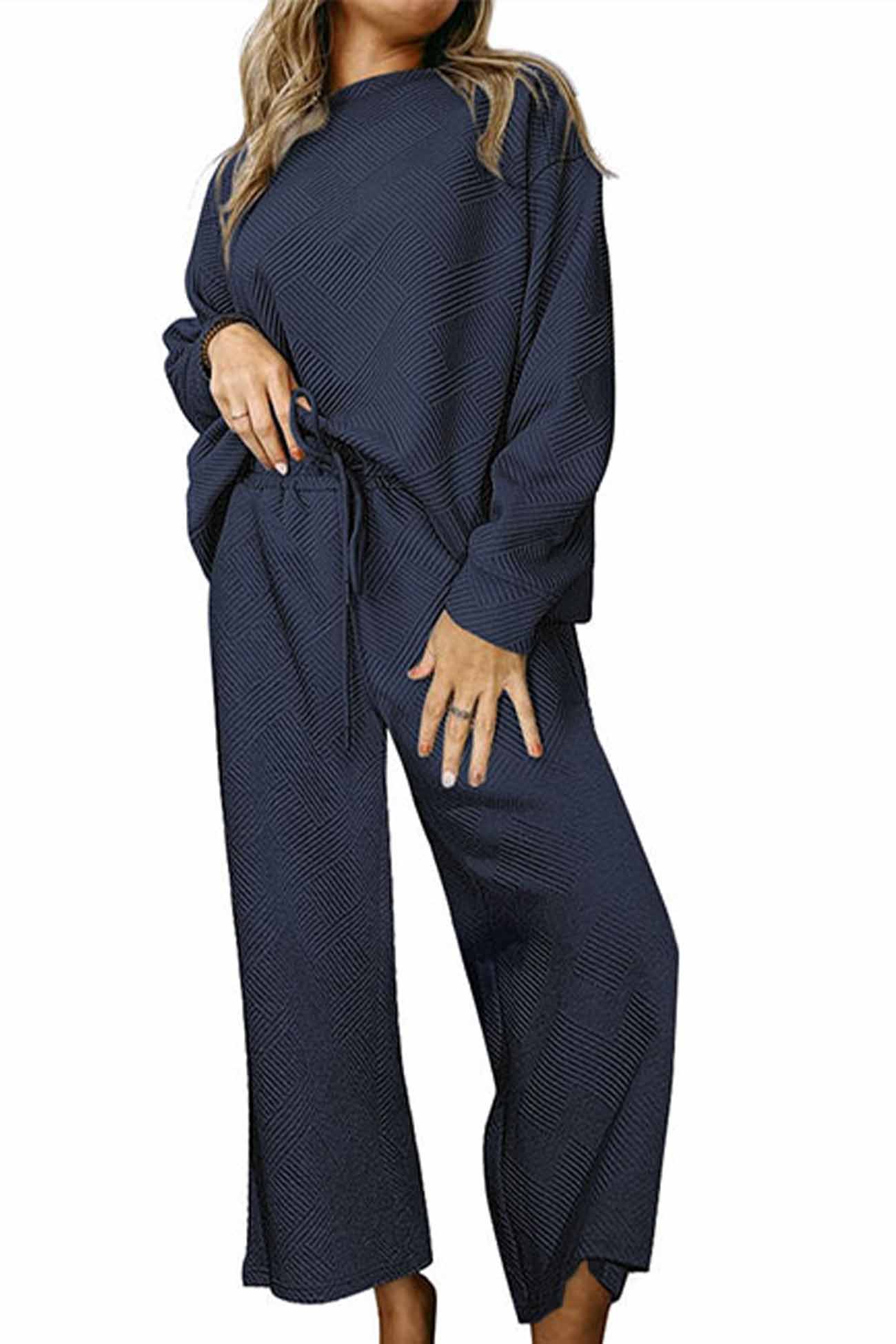Anneliese | Solid color textured long sleeve long pants set - Image 6