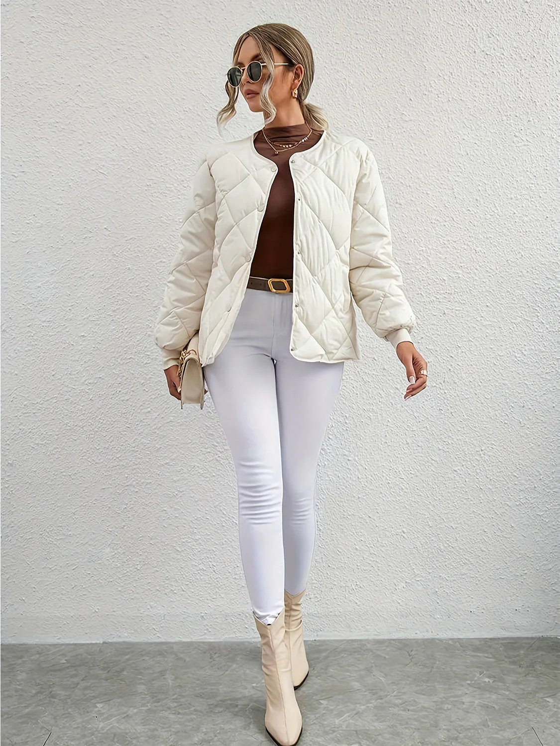 Antonella | Long sleeve winter coat with bubble structure and snap buttons - Image 9
