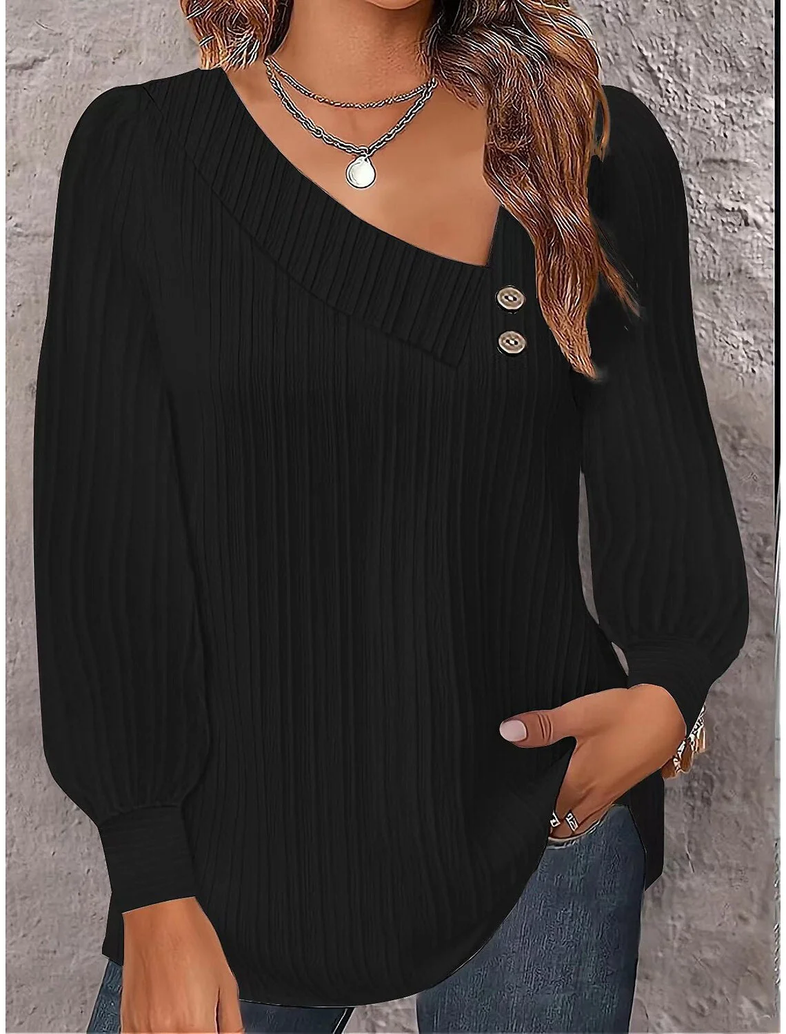 Antonia® | Women'S Blouse With Asymmetric Collar And Decorative Button Details - Image 4
