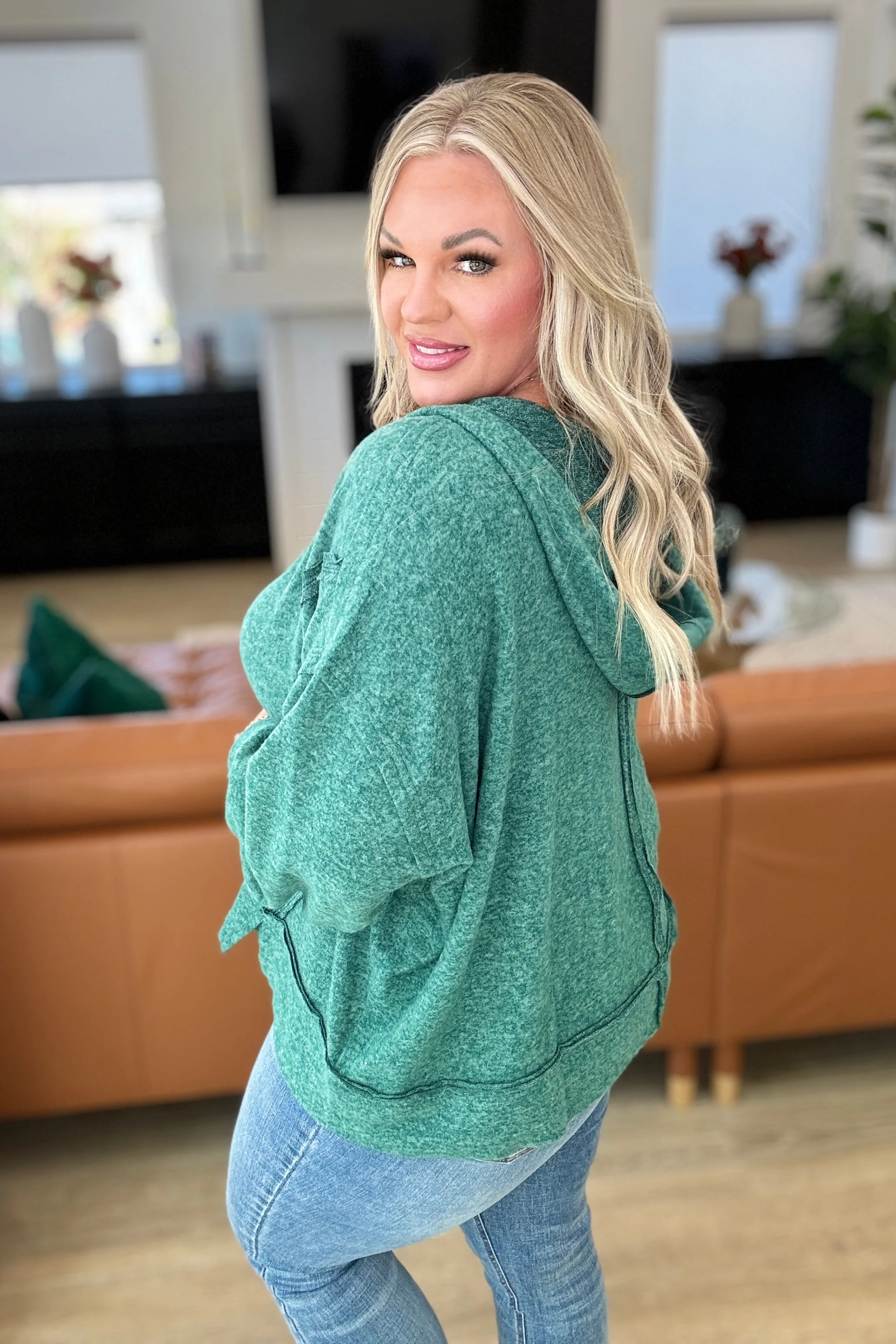 Anya | Leave It To Chance hooded scoop neck sweater in dark green - Image 4