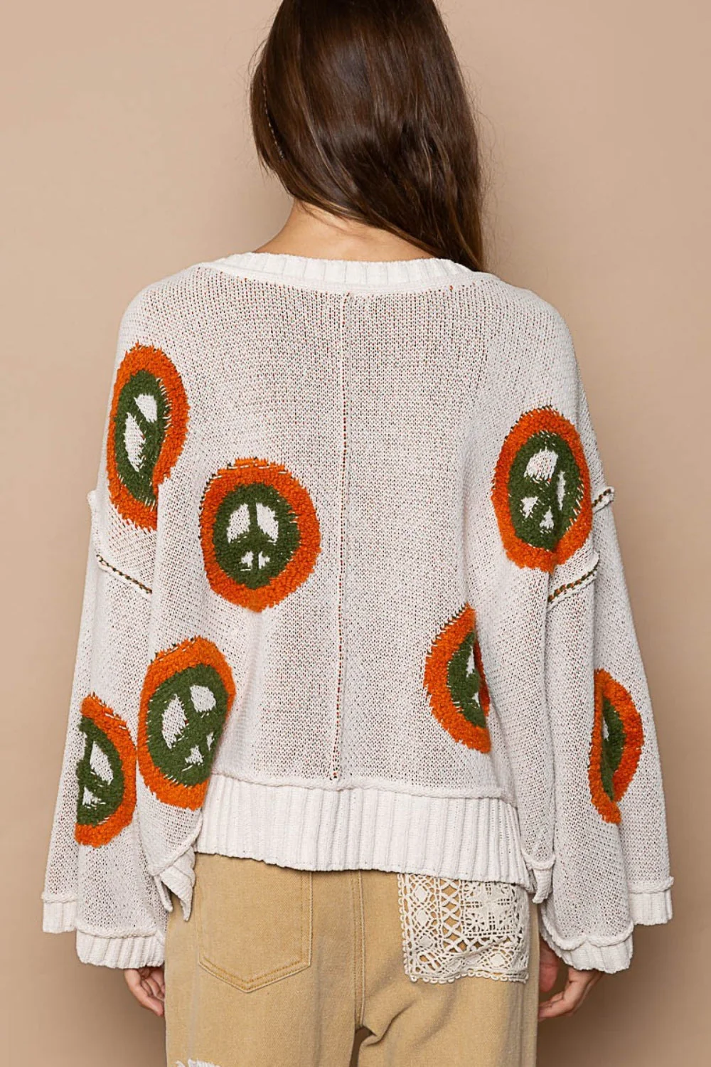 Anya | Long sleeve peace print V-neck sweater - Image 3