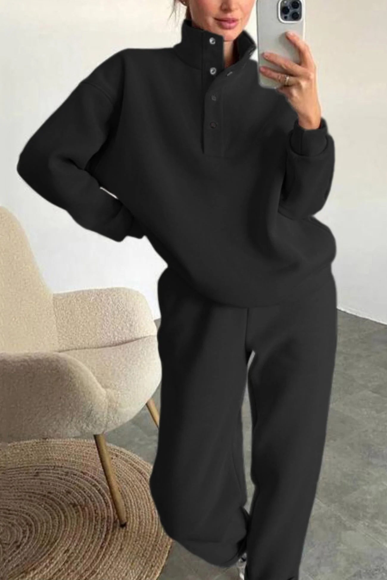 Anya | Stand collar button down sweatshirt suits - Image 10