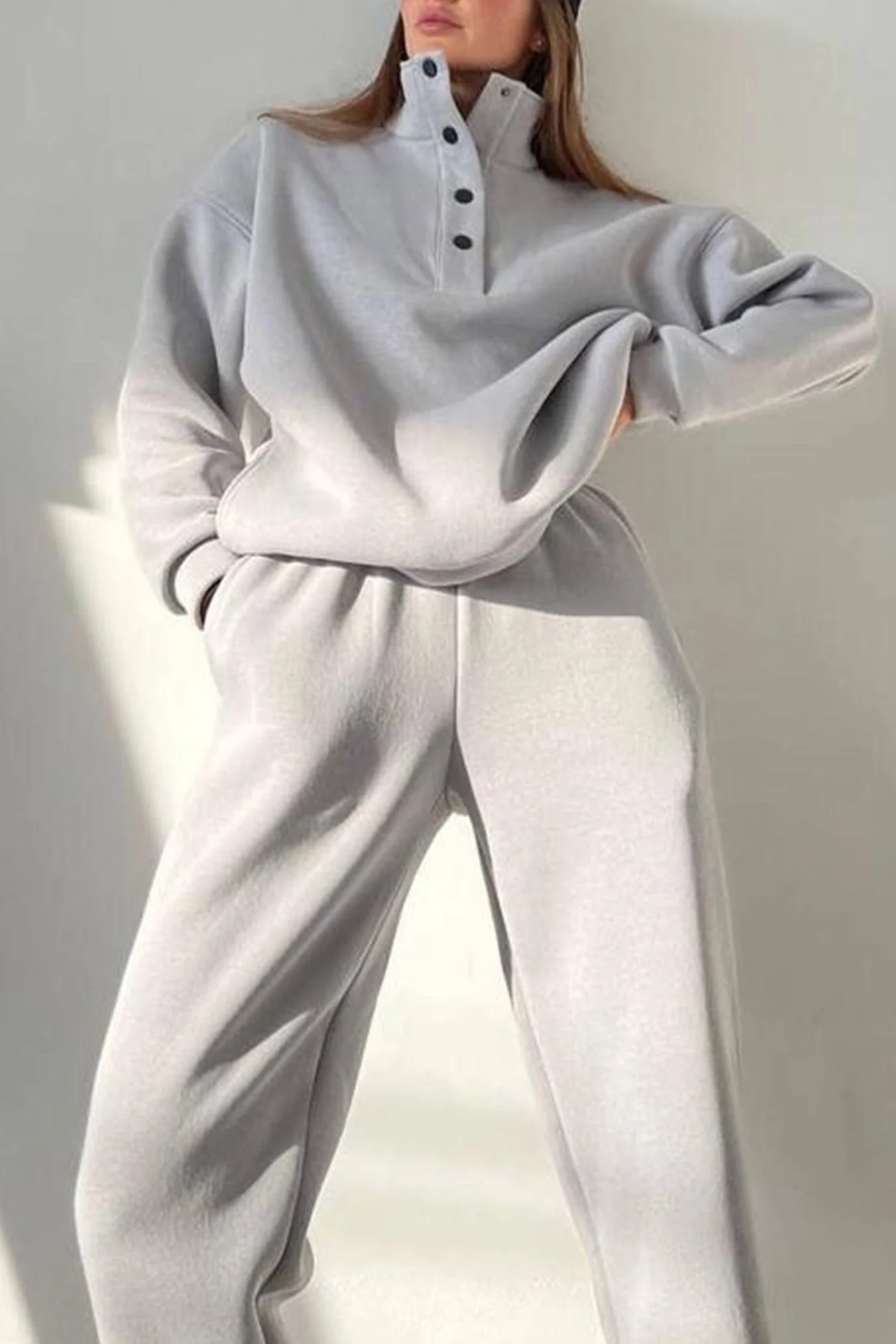 Anya | Stand collar button down sweatshirt suits - Image 2