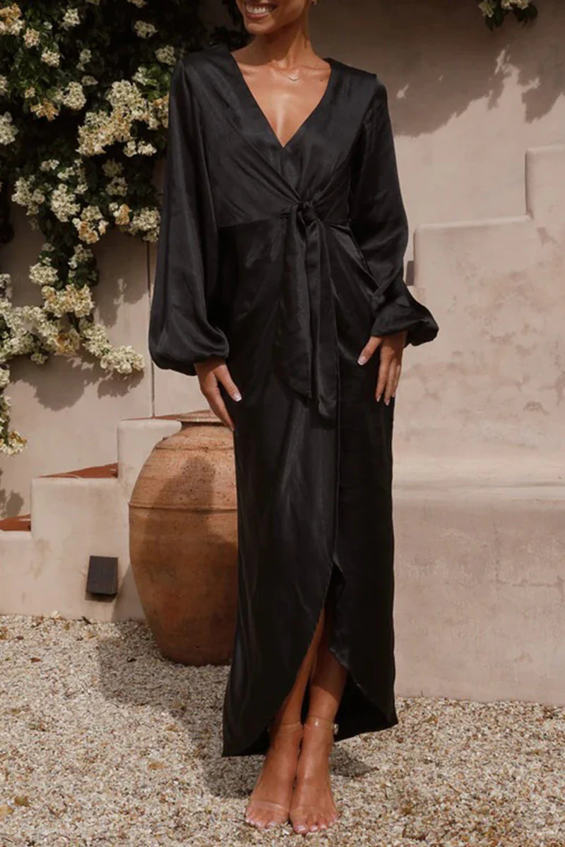 Arabella® | Elegant Long-Sleeved Dress With A V-Neckline And A Tie Waist - Image 4