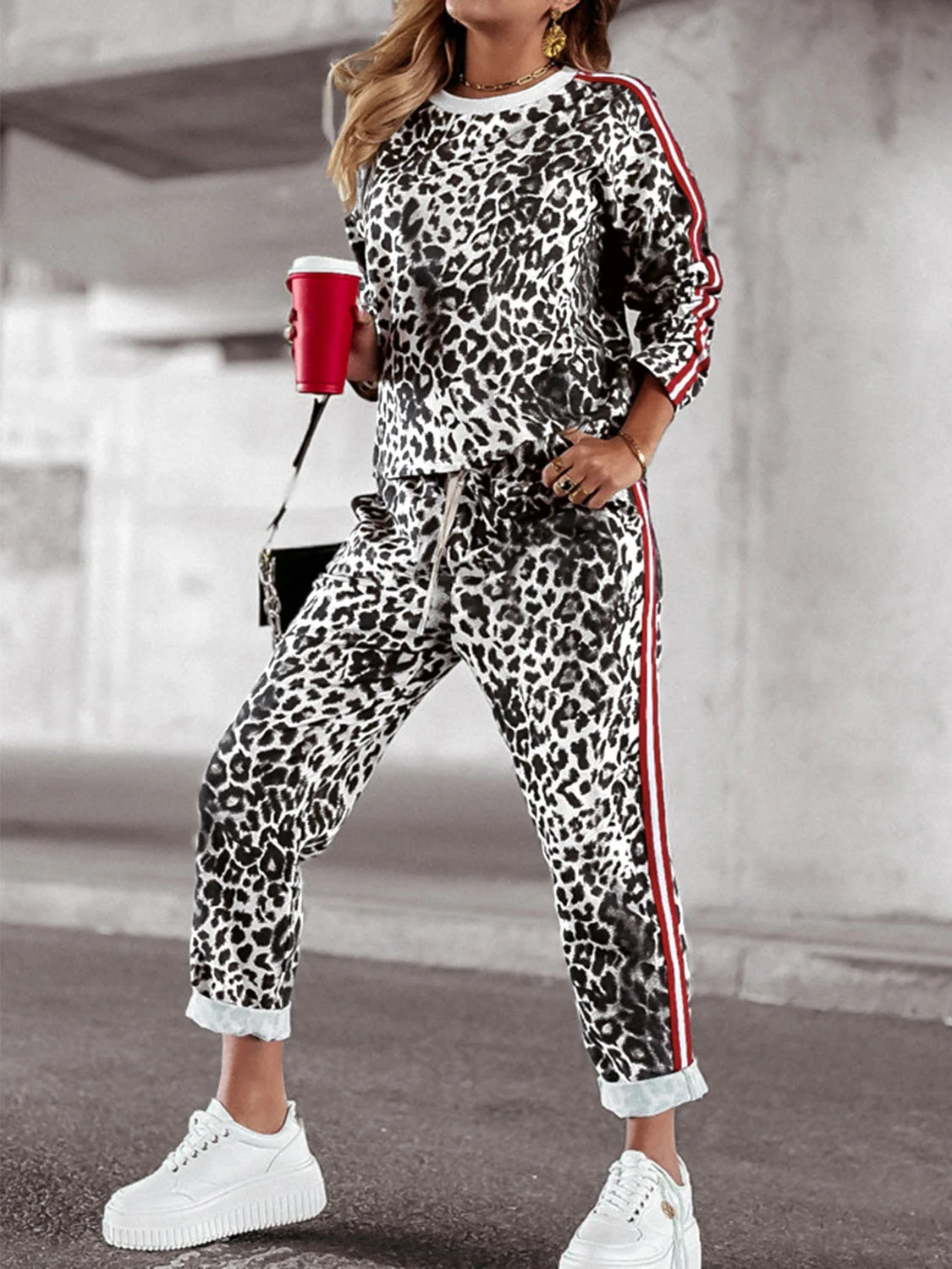 Araceli | Leopard print round neck long sleeve top and trousers set - Image 12
