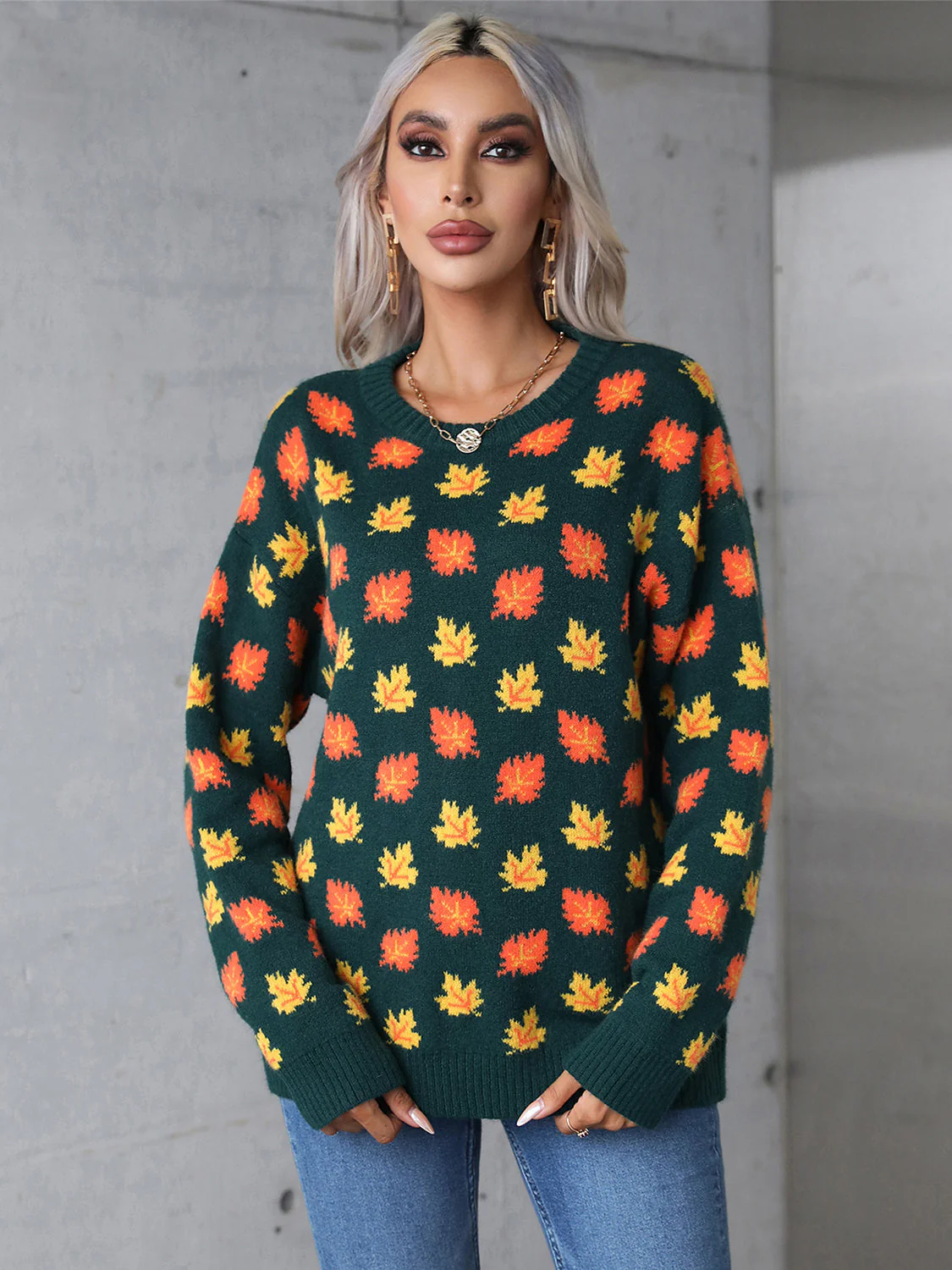 Araceli | Maple leaf long sleeve crew neck sweater - Image 10