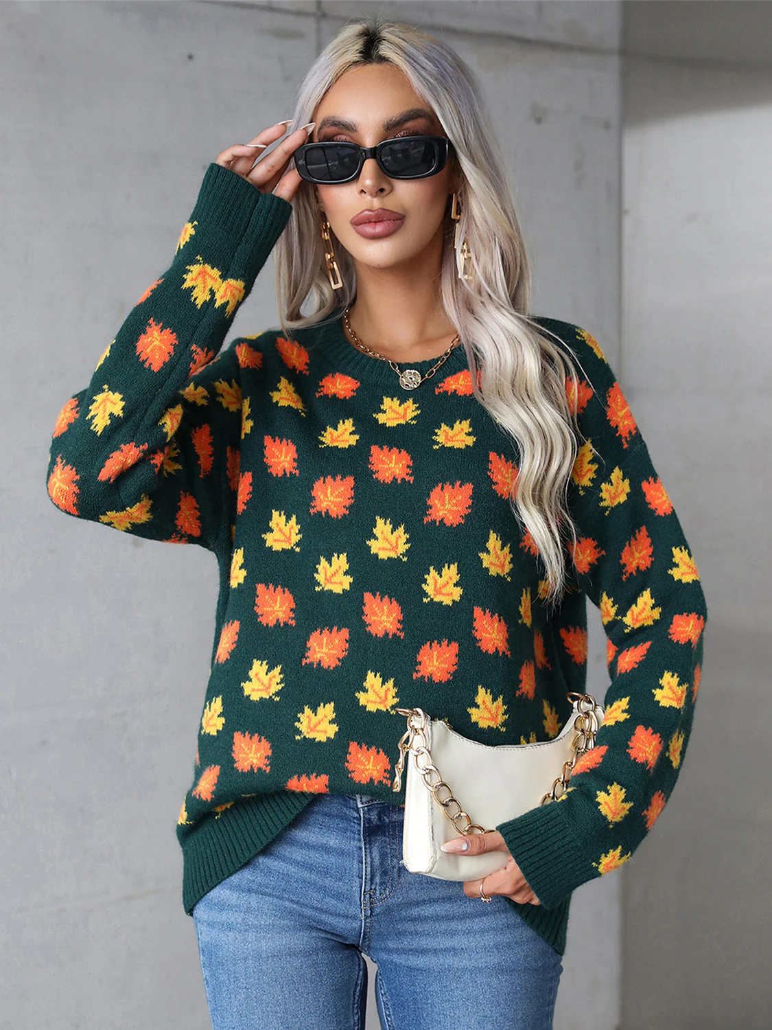Araceli | Maple leaf long sleeve crew neck sweater - Image 7