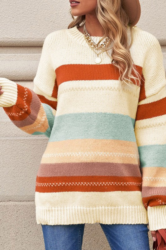 Araceli | Striped color block knit sweater with dropped shoulder - Image 4