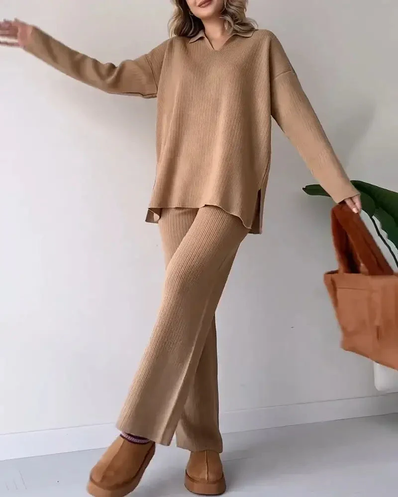 Aranza | Elegant two-piece knitted set for women with a V-neck - Image 2