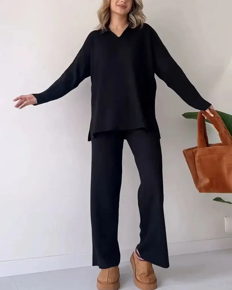 Aranza | Elegant two-piece knitted set for women with a V-neck - Image 4