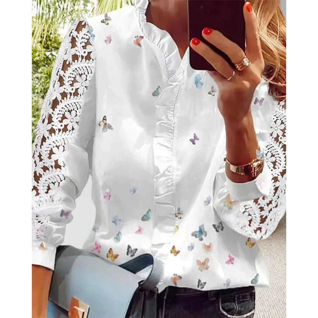 Aranza® | Playful Blouse With Butterfly Sleeves And V-Neck - Image 2