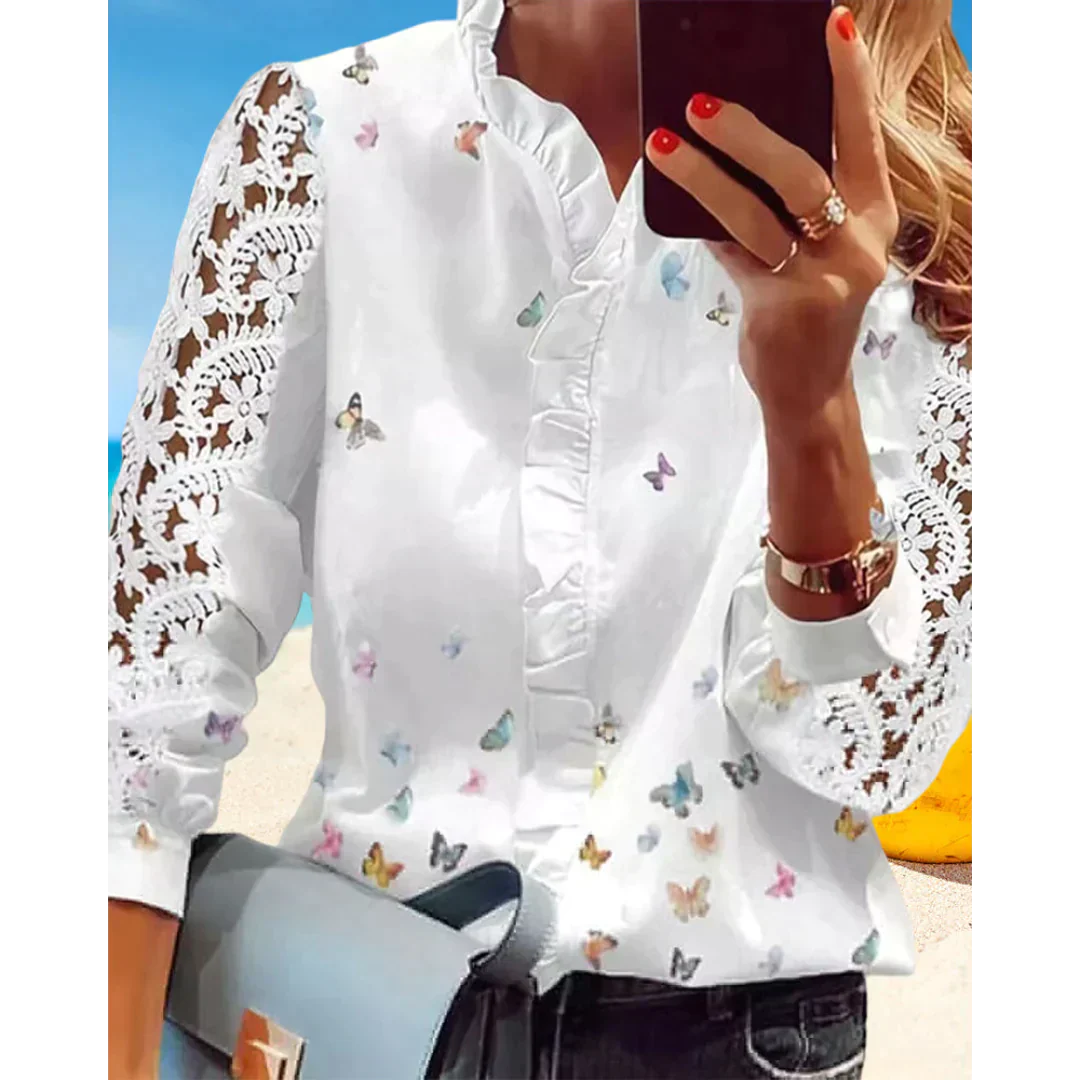 Aranza® | Playful Blouse With Butterfly Sleeves And V-Neck - Image 3