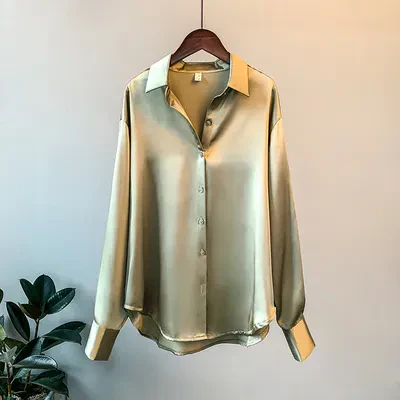 Arcelia® | Satin Blouse With Button Placket - Image 2