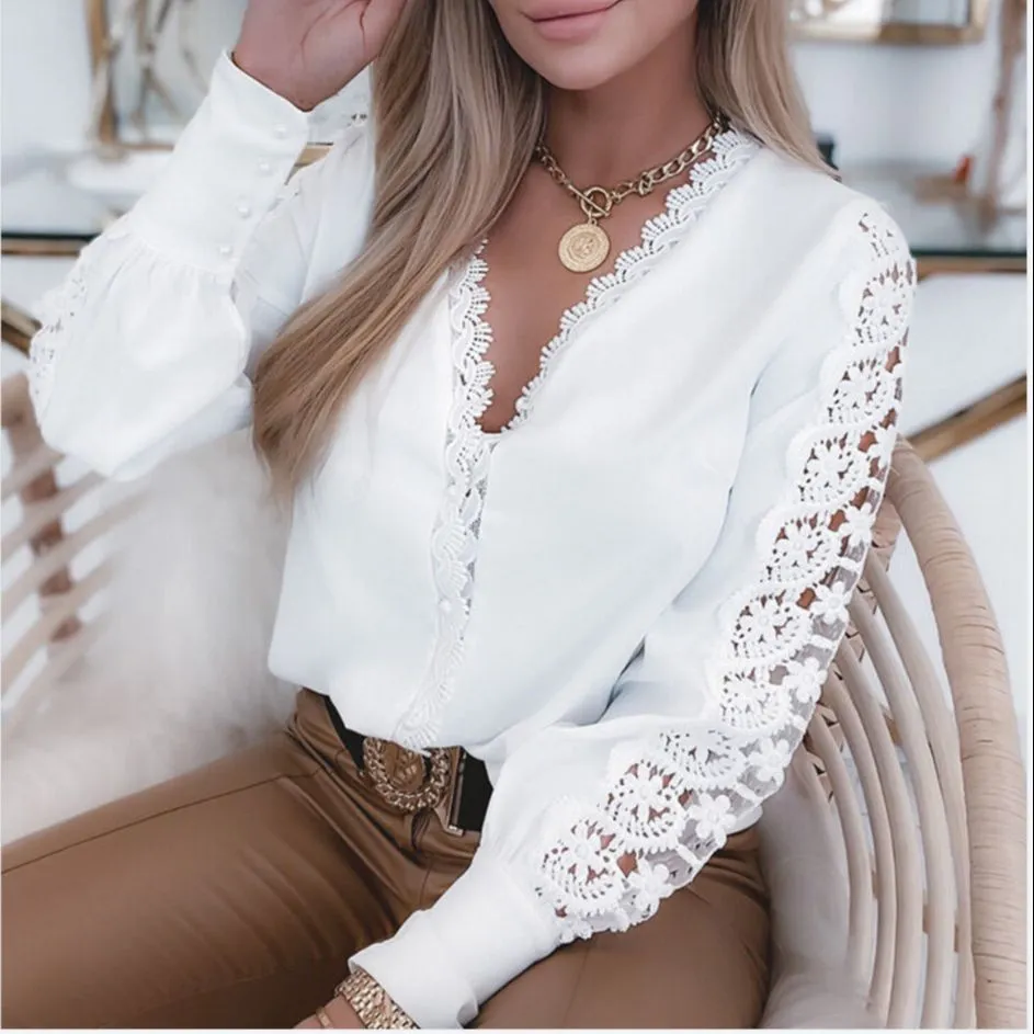 Argia® | Blouse With Lace Sleeves And V-Neck - Image 4