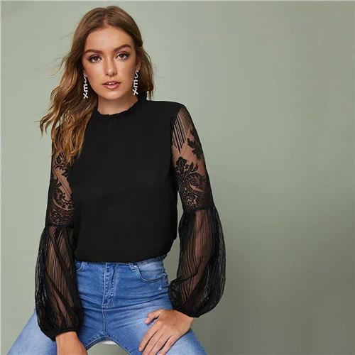 Ariadne® | Blouse With Lace Sleeves And High Collar - Image 4