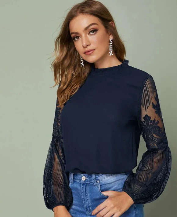 Ariadne® | Blouse With Lace Sleeves And High Collar - Image 5