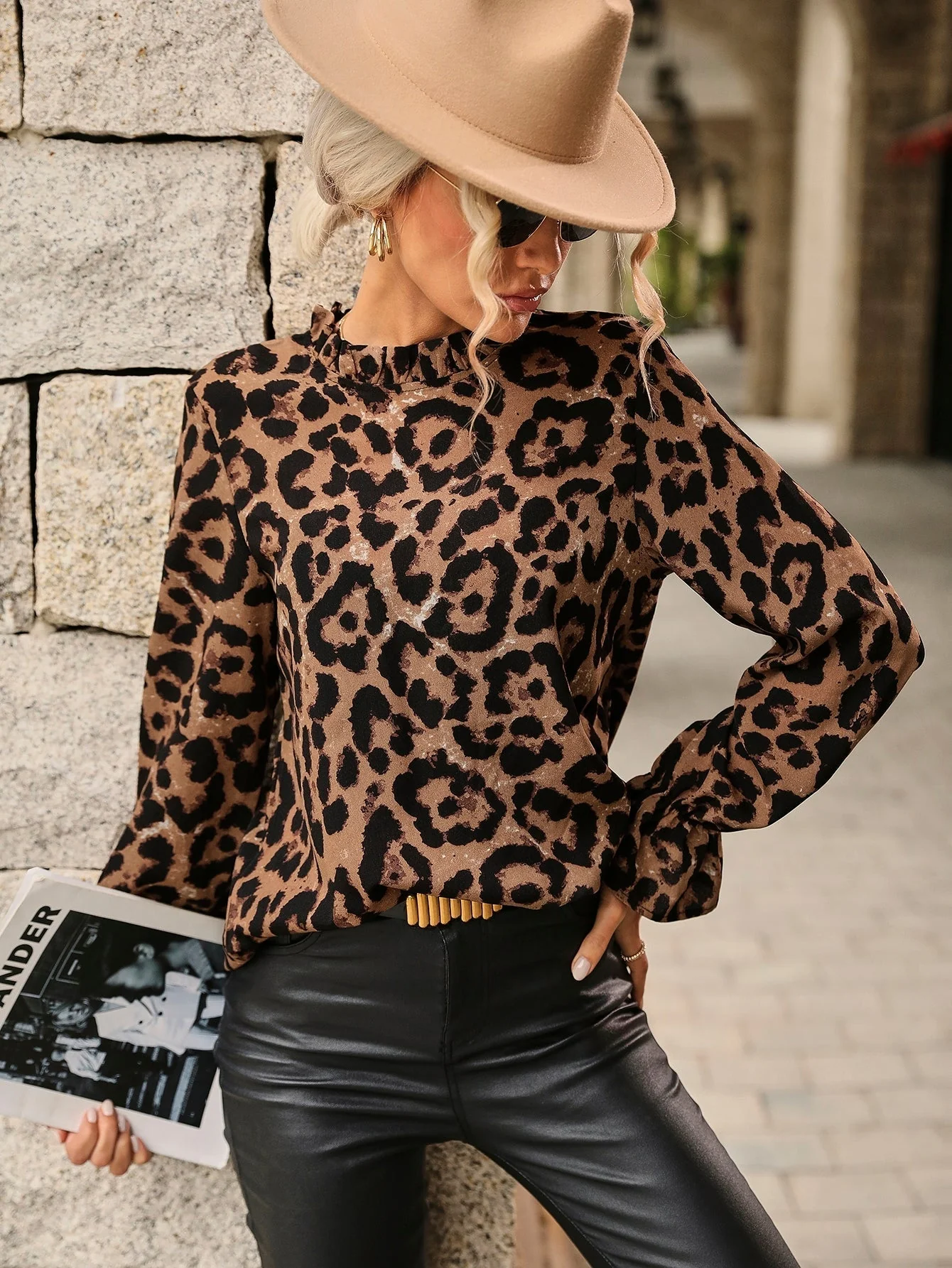 Arlene® | Leopard Blouse With Pleated Collar - Image 4
