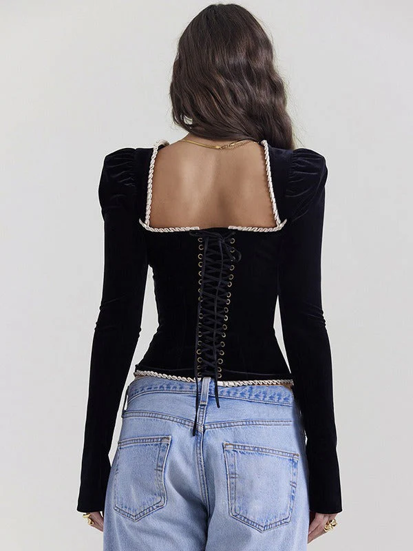 Asela® | Charming Blouse With A Square Neckline And Velvet Finish - Image 5