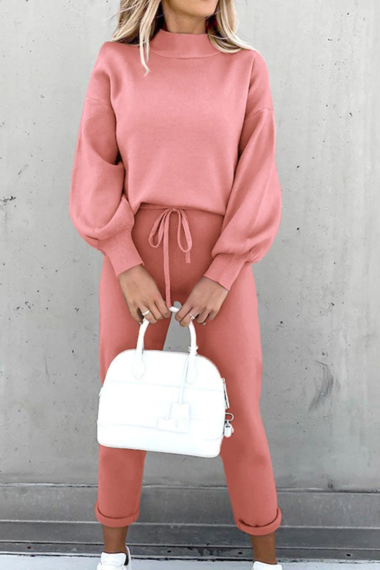 Astrid | Long sweatshirt pants suits with stand-up collar and puff sleeves