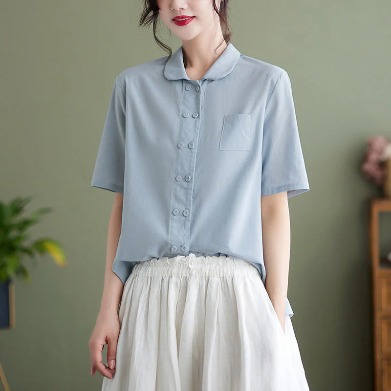 Athalie® | White Short Sleeve Cotton Linen Blouse For Women - Image 2