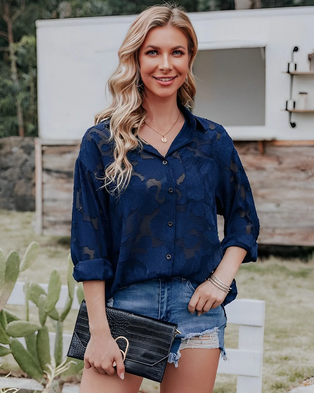 Aulikki® | Lace See Through Button Down Blouse - Image 10