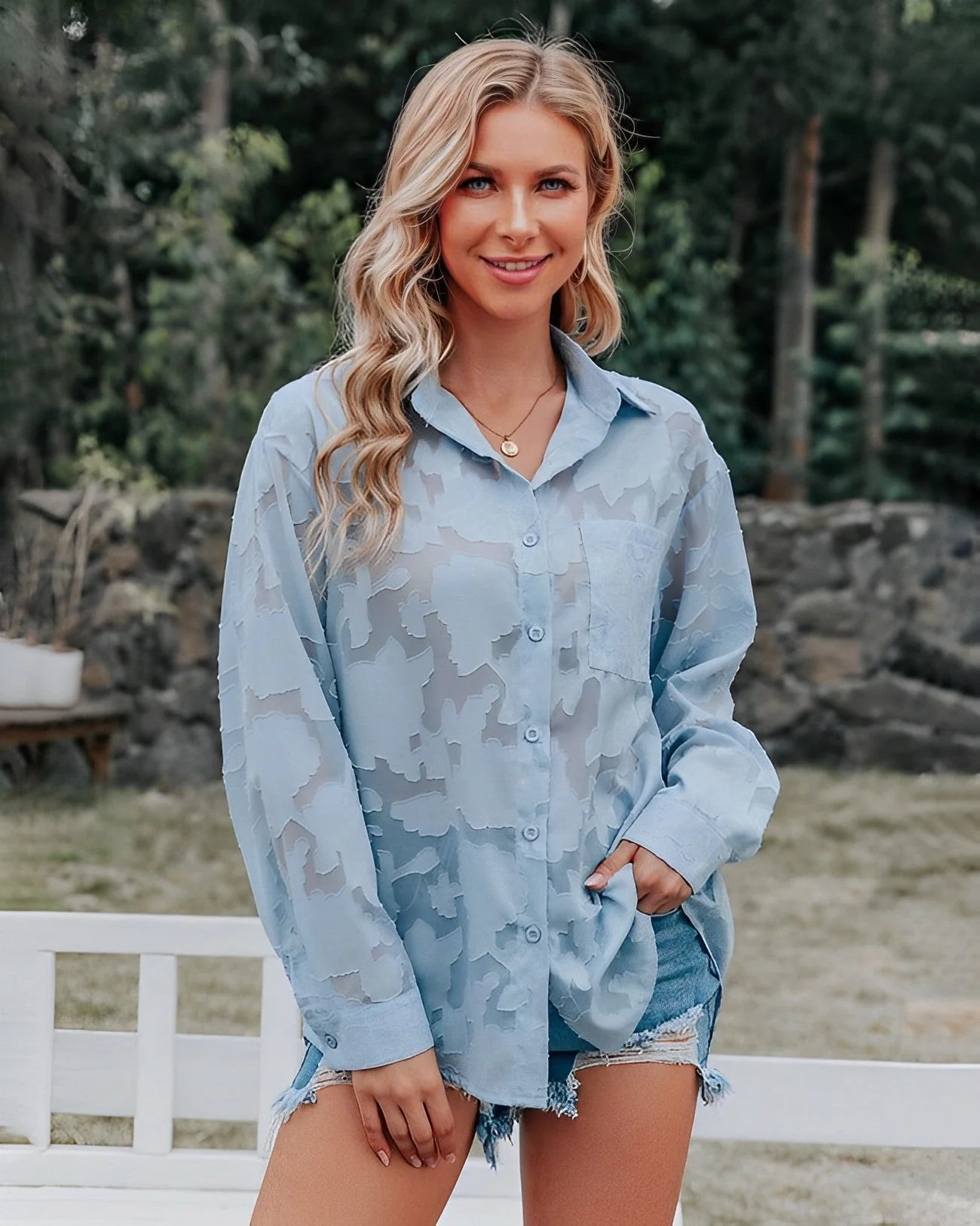 Aulikki® | Lace See Through Button Down Blouse - Image 11
