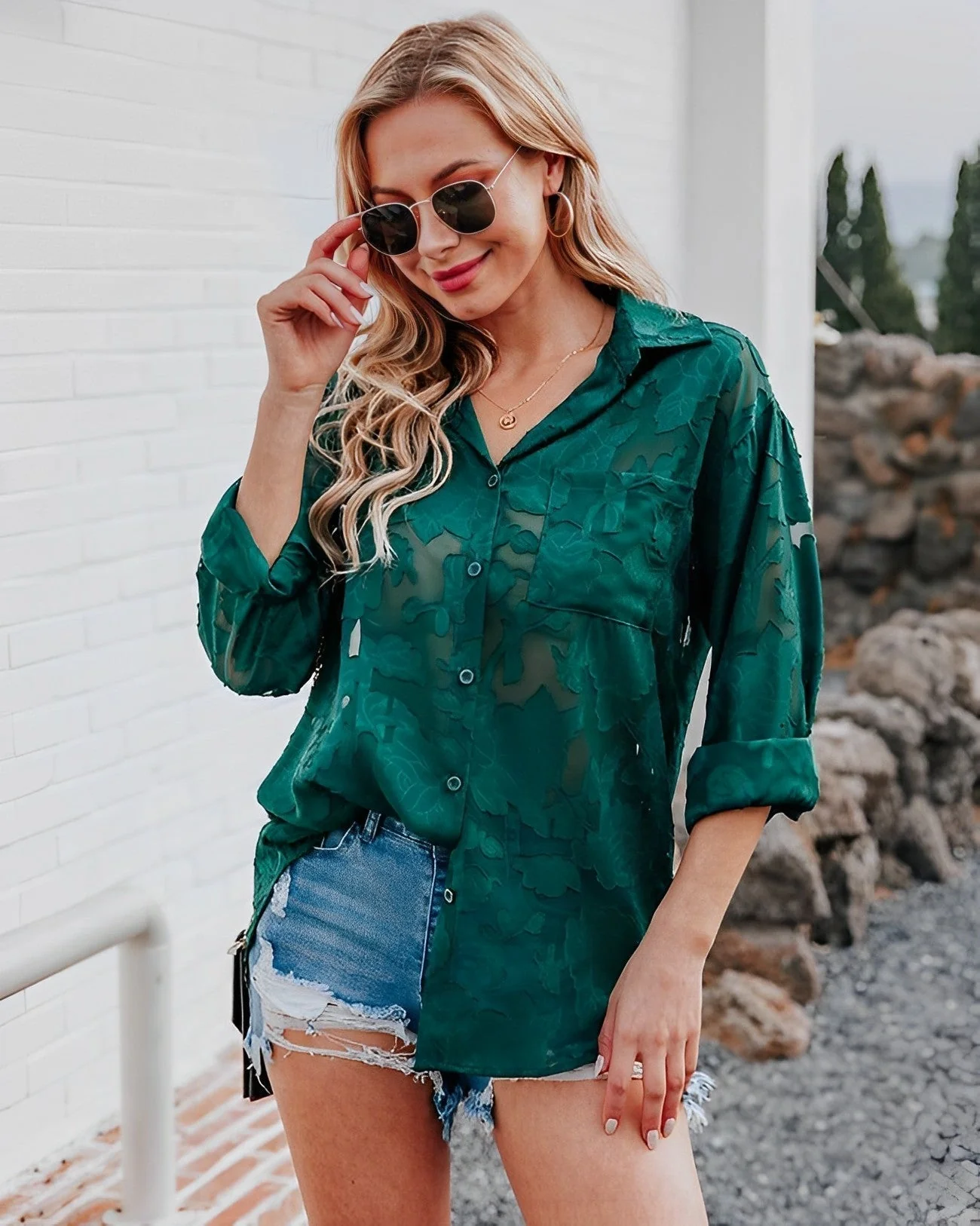 Aulikki® | Lace See Through Button Down Blouse - Image 12