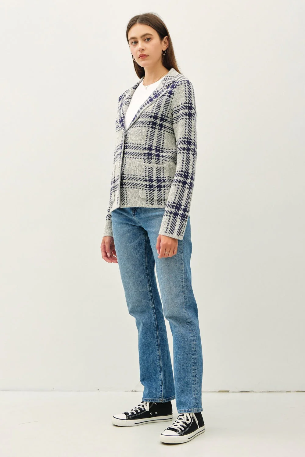 Aurora | Be Cool checked long-sleeved pullover jacket with front patch pockets - Image 3