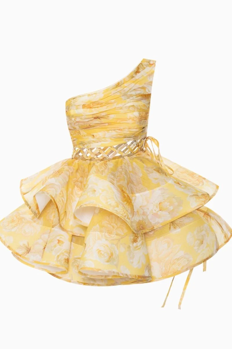 Aurora® | Floral-Print One-Shoulder Chiffon Mini Dress - Image 10