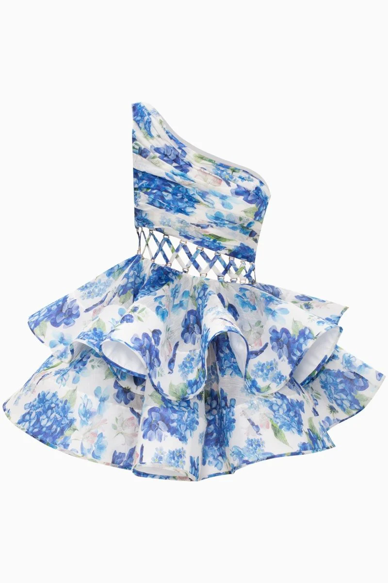 Aurora® | Floral-Print One-Shoulder Chiffon Mini Dress - Image 5