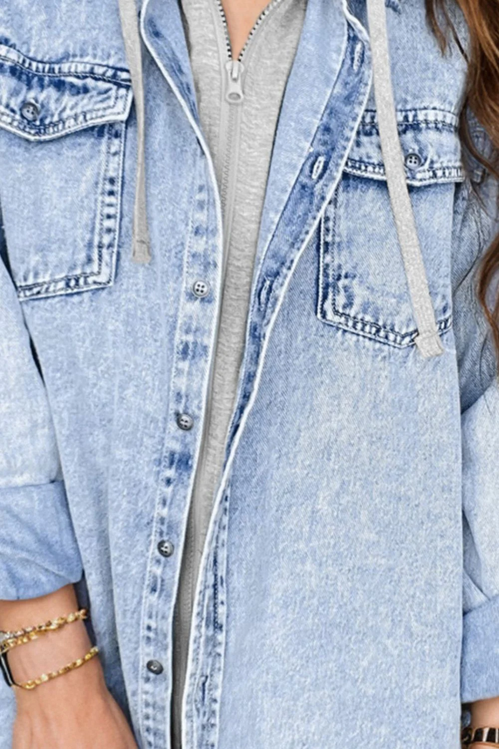 Aurora | Long-sleeved distressed button-down denim jacket - Image 3